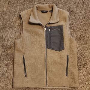 Eddie Bauer Men's Beige Fleece Vest with Charcoal Pocket